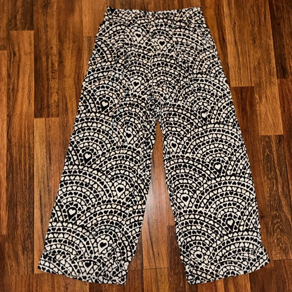 Farm Rio for Anthropologie Black White Heart Print Wide Leg Pants Large